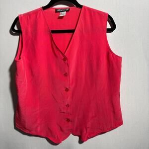 VTG 80s 90s‎ 100% Silk Hot Pink Vest Tank Sleeveless Top V Neck Womens L Retro